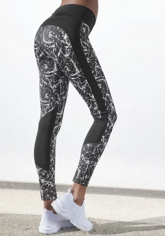 Relaxhosen|LASCANA ACTIVE Leggings"Splash" Schwarz-Marmoriert-Weis