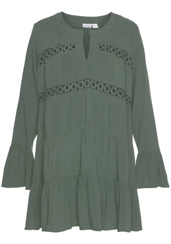 Blusen|LASCANA Longbluse Dunkelgrun