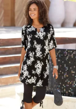 Damenshirts|LASCANA Longshirt Schwarz-Bedruckt