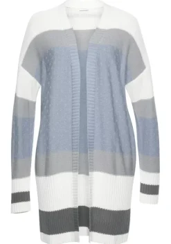 Jacken & Mantel|LASCANA Longstrickjacke Blau-Creme-Grau