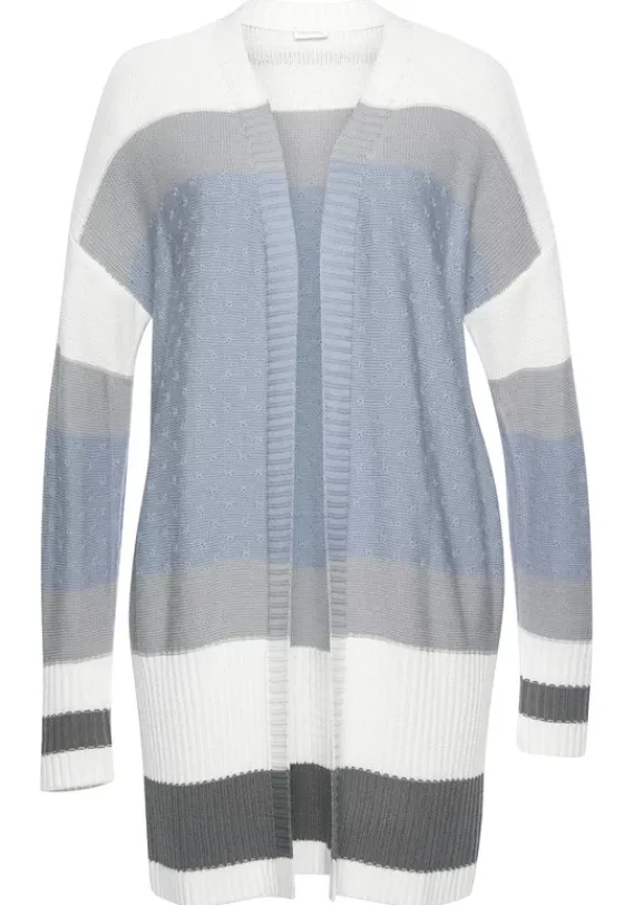 Jacken & Mantel|LASCANA Longstrickjacke Blau-Creme-Grau