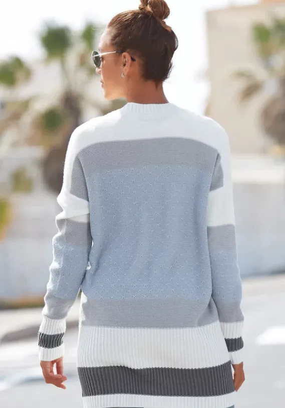Jacken & Mantel|LASCANA Longstrickjacke Blau-Creme-Grau