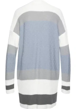Jacken & Mantel|LASCANA Longstrickjacke Blau-Creme-Grau