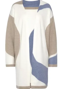 Jacken & Mantel|LASCANA Longstrickjacke Creme-Beige-Blau