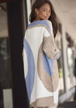 Jacken & Mantel|LASCANA Longstrickjacke Creme-Beige-Blau