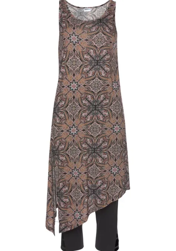 Damenshirts|Beachtime Longtop Braun-Bedruckt, Schwarz