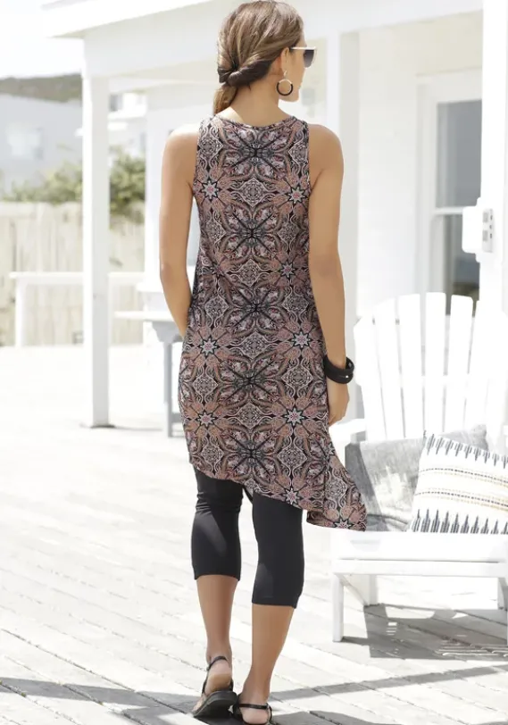 Damenshirts|Beachtime Longtop Braun-Bedruckt, Schwarz