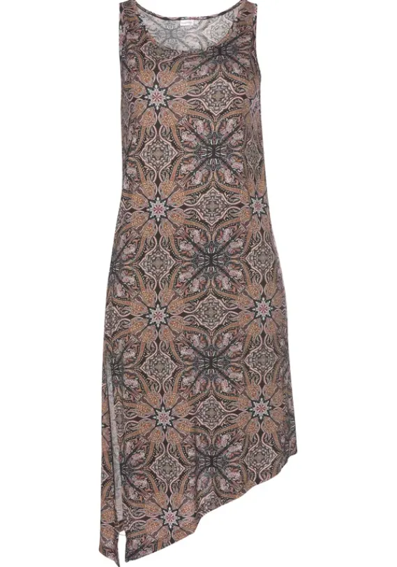 Damenshirts|Beachtime Longtop Braun-Bedruckt, Schwarz