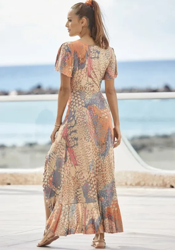 Maxikleider|Buffalo Maxikleid Orange-Blau-Bedruckt