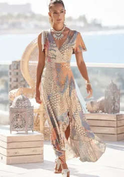 Maxikleider|Buffalo Maxikleid Orange-Blau-Bedruckt