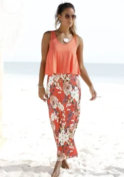 Maxikleider|s.Oliver Maxikleid Koralle-Bedruckt