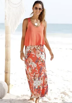 Maxikleider|s.Oliver Maxikleid Koralle-Bedruckt