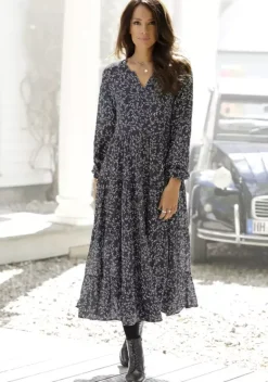 Strandkleider|LASCANA Maxikleid Schwarz-Creme-Bedruckt