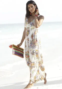 Maxikleider|LASCANA Maxikleid Weis-Multicolor-Bedruckt