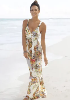 Maxikleider|LASCANA Maxikleid Weis-Multicolor-Bedruckt