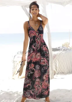 Strandkleider|LASCANA Maxikleid Schwarz-Bedruckt