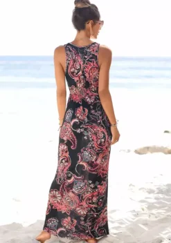 Strandkleider|LASCANA Maxikleid Schwarz-Bedruckt