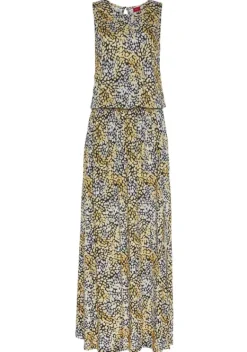 Maxikleider|s.Oliver Maxikleid Schwarz-Gelb Bedruckt