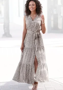 Maxikleider|Vivance Maxikleid Taupe-Creme Bedruckt