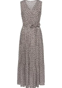 Maxikleider|Vivance Maxikleid Taupe-Creme Bedruckt