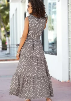 Maxikleider|Vivance Maxikleid Taupe-Creme Bedruckt