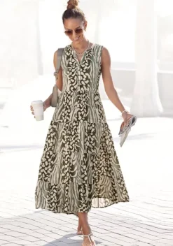 Strandkleider|LASCANA Maxikleid Grun-Taupe-Bedruckt