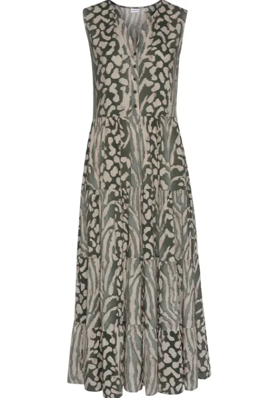 Strandkleider|LASCANA Maxikleid Grun-Taupe-Bedruckt