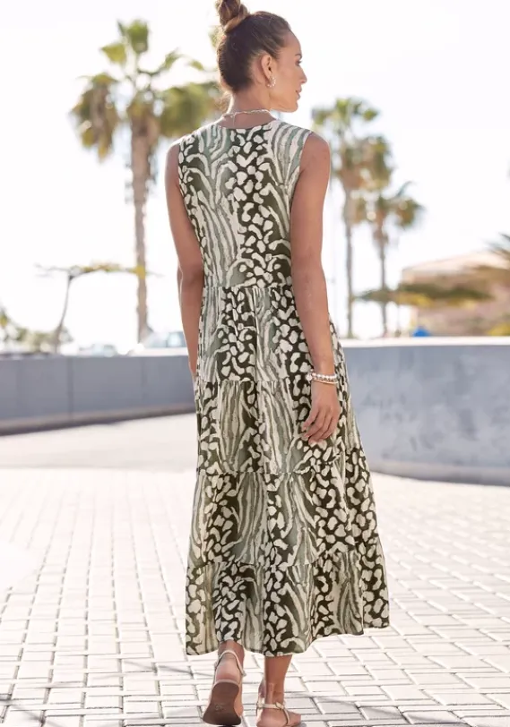 Strandkleider|LASCANA Maxikleid Grun-Taupe-Bedruckt