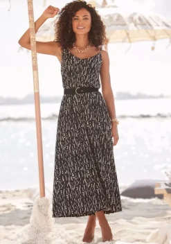 Maxikleider|s.Oliver Maxikleid Schwarz-Beige-Bedruckt