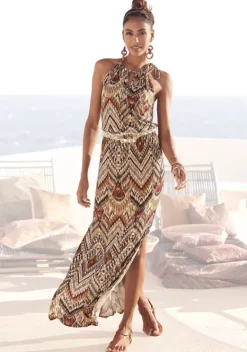 Strandkleider|LASCANA Maxikleid Braun-Bedruckt