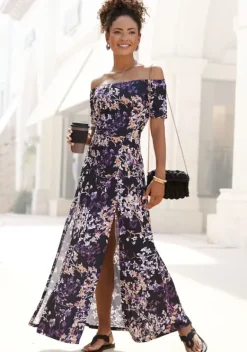 Maxikleider|Vivance Maxikleid Schwarz-Lila Bedruckt