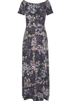 Maxikleider|Vivance Maxikleid Schwarz-Lila Bedruckt