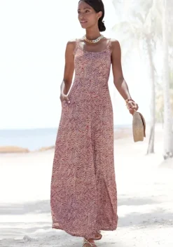 Maxikleider|Vivance Maxikleid Rot-Apricot-Blau Bedruckt