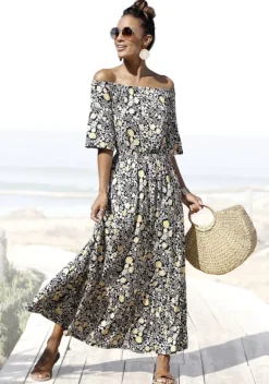 Strandmode|LASCANA Maxikleid Schwarz-Gelb-Bedruckt
