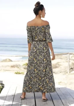 Strandmode|LASCANA Maxikleid Schwarz-Gelb-Bedruckt