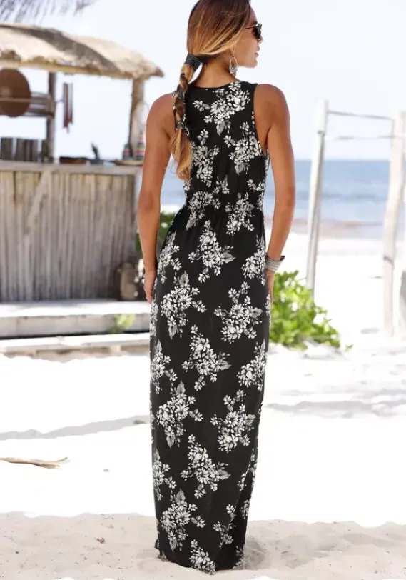 Strandkleider|LASCANA Maxikleid Schwarz-Creme-Bedruckt
