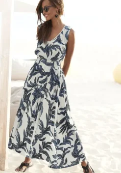 Maxikleider|s.Oliver Maxikleid Sand-Schwarz Bedruckt