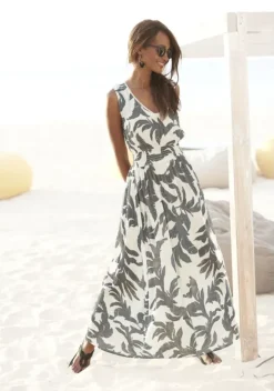 Maxikleider|s.Oliver Maxikleid Sand-Schwarz Bedruckt