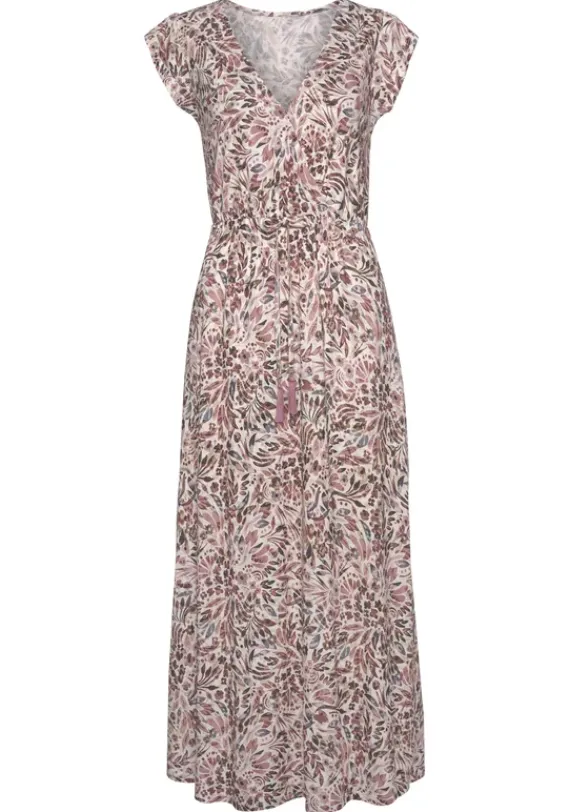 Strandkleider|Vivance Maxikleid Creme-Mauve Bedruckt