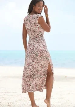 Strandkleider|Vivance Maxikleid Creme-Mauve Bedruckt