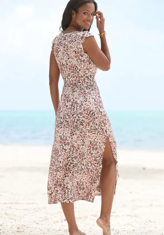 Strandkleider|Vivance Maxikleid Creme-Mauve Bedruckt