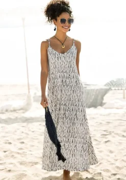 Maxikleider|s.Oliver Maxikleid Beige-Schwarz-Bedruckt