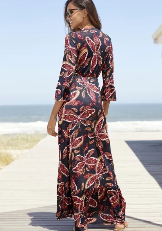 Maxikleider|Vivance Maxikleid Blau-Rot Bedruckt