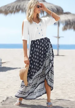 Rocke|Vivance Maxirock Blau-Bedruckt