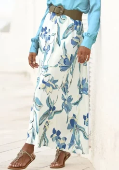 Rocke|LASCANA Maxirock Creme-Blau Bedruckt