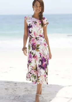 Strandkleider|Beachtime Midikleid Weis Bedruckt