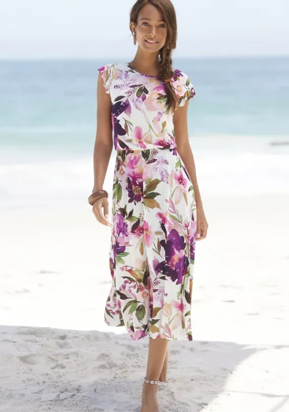 Strandkleider|Beachtime Midikleid Weis Bedruckt
