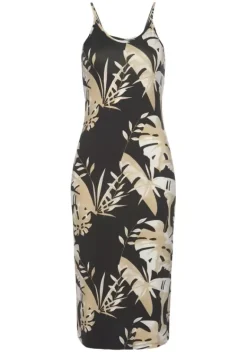 Kurze Kleider|Vivance Midikleid Schwarz-Beige-Bedruckt