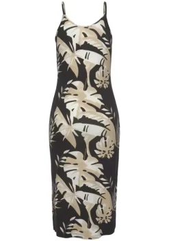 Kurze Kleider|Vivance Midikleid Schwarz-Beige-Bedruckt