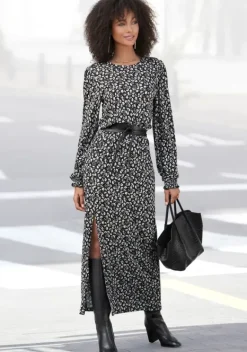 Maxikleider|LASCANA Midikleid Schwarz-Bedruckt